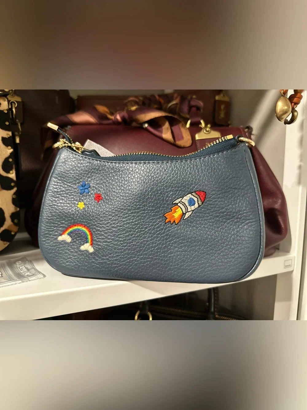 Coach Teri with embroidery in dark denim - NWT